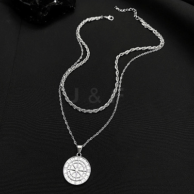 Compass Alloy Double Layer Pendant Necklaces for Women WH-WG93E93-01-1