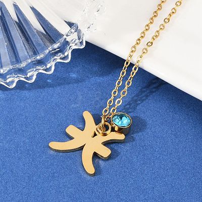 304 Stainless Steel Glass Drill Birth Stone Constellation Pendant Necklaces STAS-D305-08G-L-1