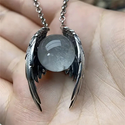Alloy Angel Wings with Glass Sphere Pendant Necklaces FS-WGA1663-01-1