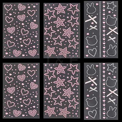 6 Sheets 3 Styles Acrylic Rhinestone Face Body Stickers AJEW-SP0002-68B-1
