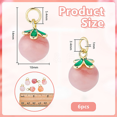 6Pcs Natural Agate Peach Charms G-OC0006-02-1