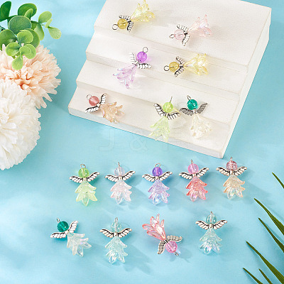 16Pcs 8 Style Glass & Acrylic & Alloy Pendants PALLOY-TA00232-1