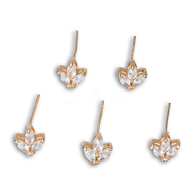 Brass Pave Clear Cubic Zirconia Stud Earring Findings X-KK-N235-041-1