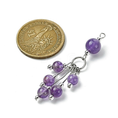 Natural Amethyst Round Tassel Big Pendants PALLOY-JF03281-05-1