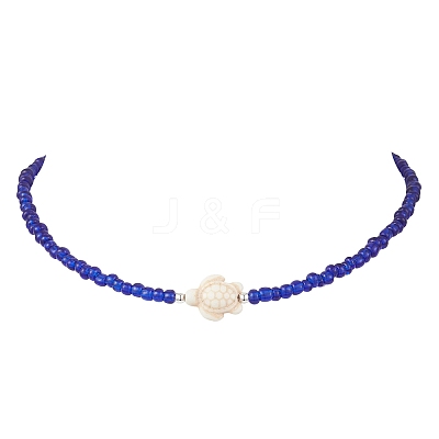 9Pcs 9 Styles Synthetic Turquoise Sea Turtle with Glass Seed Beaded Necklace Sets for Women NJEW-JN05930-1