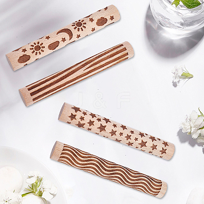 4Pcs 4 Styles Wood Handle Clay Texture Roller TOOL-CN0001-08-1