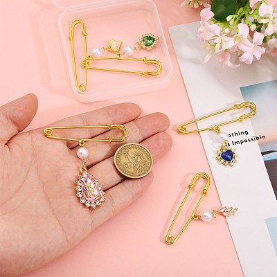 5Pcs Heart & Leaf Iron Safety Pins JEWB-CA00013-1