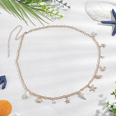 1Pc Summer Beach Alloy Starfish & Natural Shell & Imitation Pearl Tassel Waist Chains for Women AJEW-CY0003-27-1