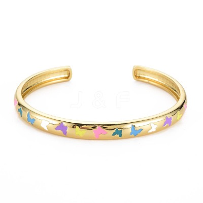 Butterfly Enamel Cuff Bangle BJEW-S141-05-1
