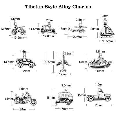 100pcs 10 Style Tibetan Style Alloy Pendants TIBEP-CJ0001-31-1