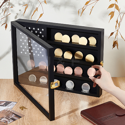 Wooden Wall Mounted Medal Display Cases with Acrylic Visible Window ODIS-WH0078-24-1