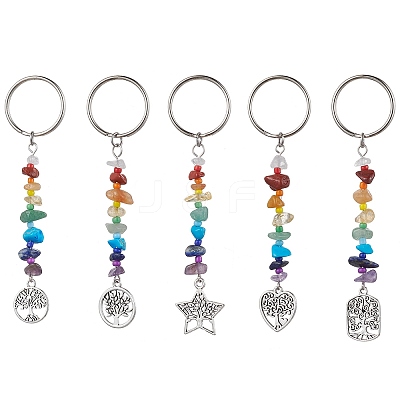5Pcs 5 Styles Tree of Life Tibetan Style Alloy Pendant Keychains KEYC-JKC00689-S-1