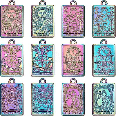 12Pcs 6 Style Rack Plating Rainbow Color Alloy Pendants FIND-CA0004-52-1