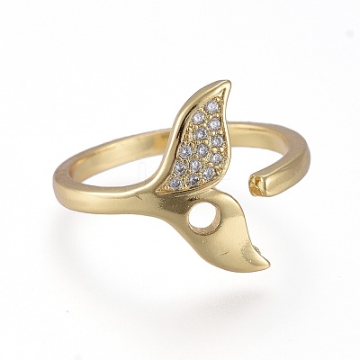 Brass Micro Pave Clear Cubic Zirconia Cuff Rings RJEW-K232-12G-1