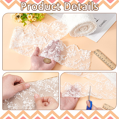7.5 Yards Flower Pattern Artificial Fibers Lace Embroidery Sewing Trimming DIY-FG0005-08B-1