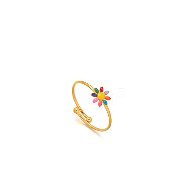 Daisy 304 Stainless Steel Enamel Open Cuff Rings for Women RJEW-M061-01G-06-1