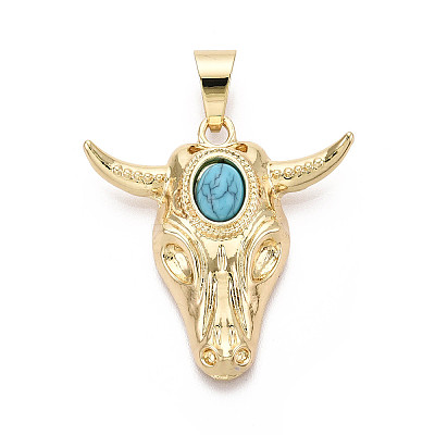 Brass and Synthetic Turquoise Pendants KK-T079-03A-G-1
