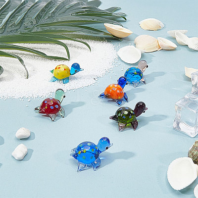 6Pcs 6 Colors Tortoise Glass Home Ornaments DJEW-GF0001-60-1