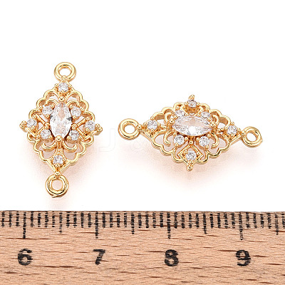 Brass Pave Clear Cubic Zirconia Connector Charms KK-T078-18G-02-1
