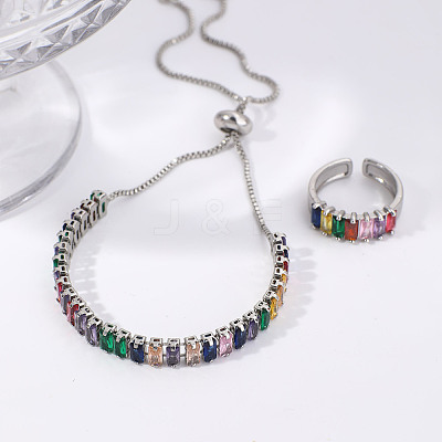 Chic Rectangle Brass Rhinestone Slider Bracelets & Cuff Rings Sets for Daily Wear VC3129-3-1