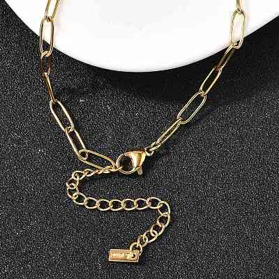 304 Stainless Steel Ring Pendant Paperclip Chain Necklaces for Women NJEW-Z091-02G-1