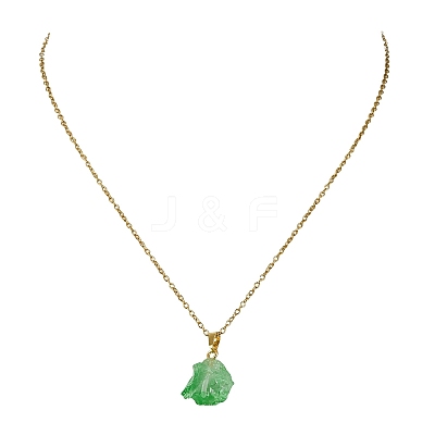 Dyed Natural Quartz Crystal Nuggets Pendant 304 Stainless Steel Cable Chain Necklaces NJEW-JN06185-1