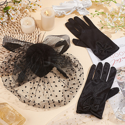 1 Pair Bowknot Pattern Gloves AJEW-GA0006-47A-1