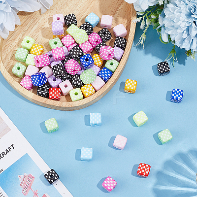 60Pcs Opaque Acrylic Beads SACR-DR0001-01B-1