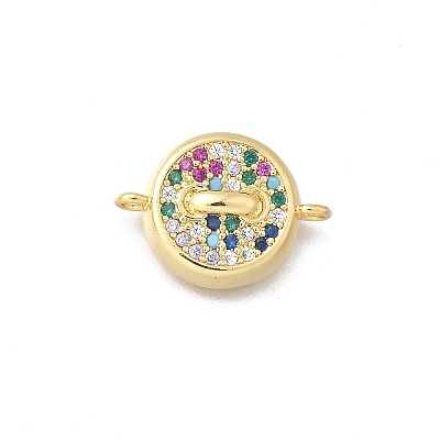 Brass Micro Pave Cubic Zirconia Flat Round Links Connector Charms KK-D431-081G-02-1