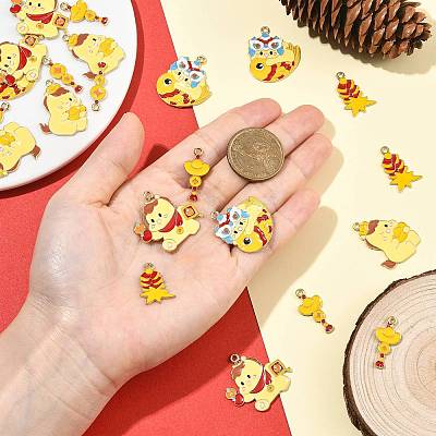 24Pcs 6 Styles New Year's Day Alloy Enamel Pendants ENAM-FS0004-29-1
