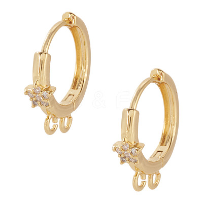 2Pcs Brass Micro Pave Clear Cubic Zirconia Hoop Earring Findings KK-TA0003-35-1