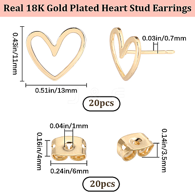 20Pcs Brass Heart Stud Earring Findings KK-BBC0009-62-1