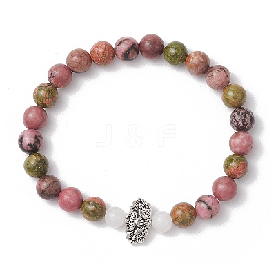2Pcs Natural Rhodonite & Unakite & White Jade & Polychrome Jasper & Rose Quartz Round Beaded Stretch Bracelets BJEW-JB11953-1
