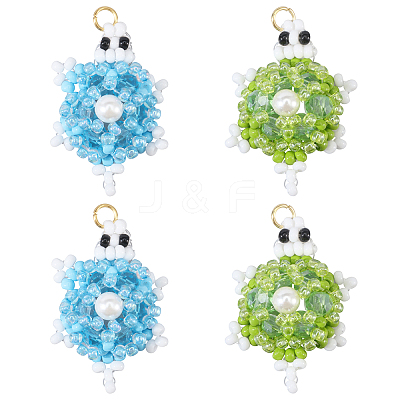 4Pcs 2 Colors Glass Pendants PALLOY-CA00017-1