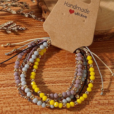 Handmade Summer Vacation Style Synthetic Quartz Braided Beaded Bracelet Sets for Women Girl LE3728-4-1