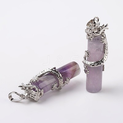 Tube Natural Amethyst Pendants G-L455-H18-1