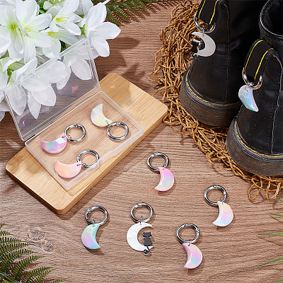 6Pcs 6 Style Moon Acrylic Pendant Shoe Charms HJEW-DR00002-1