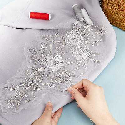 2Pcs 2 Style Flower of Life Pattern Polyester Computerized Embroidery Appliques DIY-GF0006-90-1