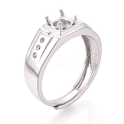Rhodium Plated 925 Sterling Silver Micro Pave Cubic Zirconia Engagement Solitaire Adjustable Ring Settings STER-T008-14P-1