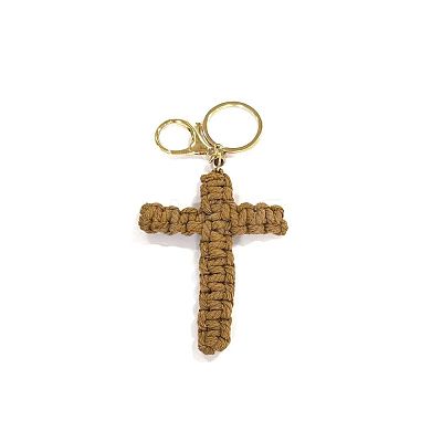 Cotton Cord Cross Keychains AJEW-TAC0031-03B-1