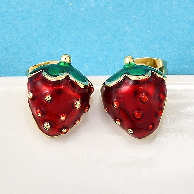Brass Enamel Stud Earrings EJEW-G430-06B-G-1