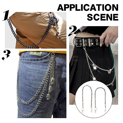 2Pcs 2 Style Zinc Alloy Skull Link Chain Waist Belt AJEW-AR0001-75-1