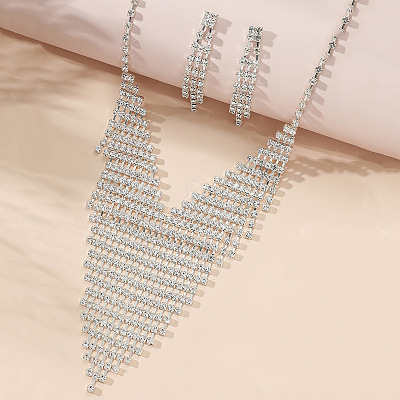 Chic Bride Brass Rhinestone Tassels Earrings & Necklaces Sets for Wedding GF2707-1