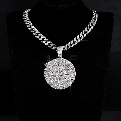 Hip-Hop Alloy Full Crystal Rhinestone Self Made Medal Pendant Cuban Link Chain Necklaces for Men Women FS-WG8D003-04-1
