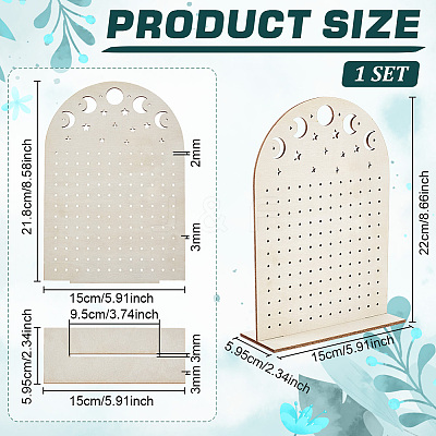 Hollow Moon Plywood Earring Organizer Display Stands EDIS-WH0050-02B-1