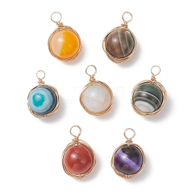 Copper Wire Wrapped Natural Banded Agate(Dyed & Heated) Pendants PALLOY-JF04950-1