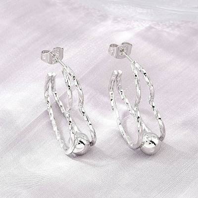 304 Stainless Steel Textured Wavy Wire Heart Shape Stud Earrings for Women SA-CBAB549-06P-1