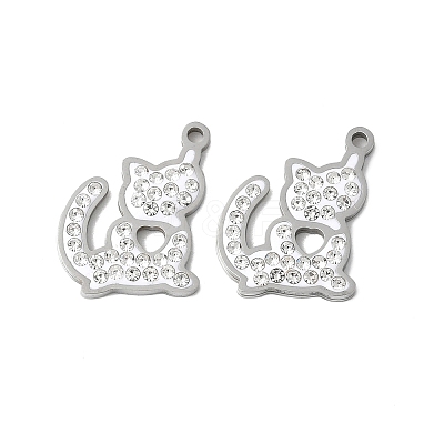 201 Stainless Steel Rhinestone Pendants STAS-V005-05P-01-1
