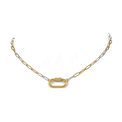 3.5MM Duo Tone Brass Paperclip Chain Necklaces with 304 Stainless Steel Screw Clasps NJEW-JN06537-1