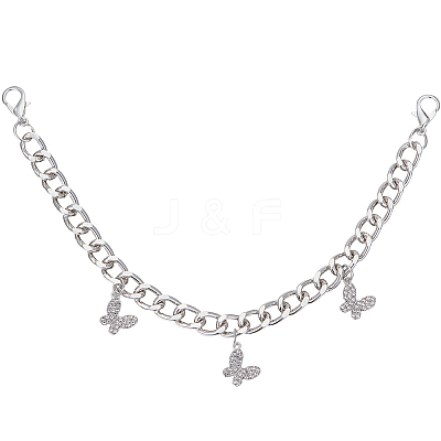 Alloy Rhinestone Butterfly Charms Boot Strap Chains AJEW-WH20048-21P-1